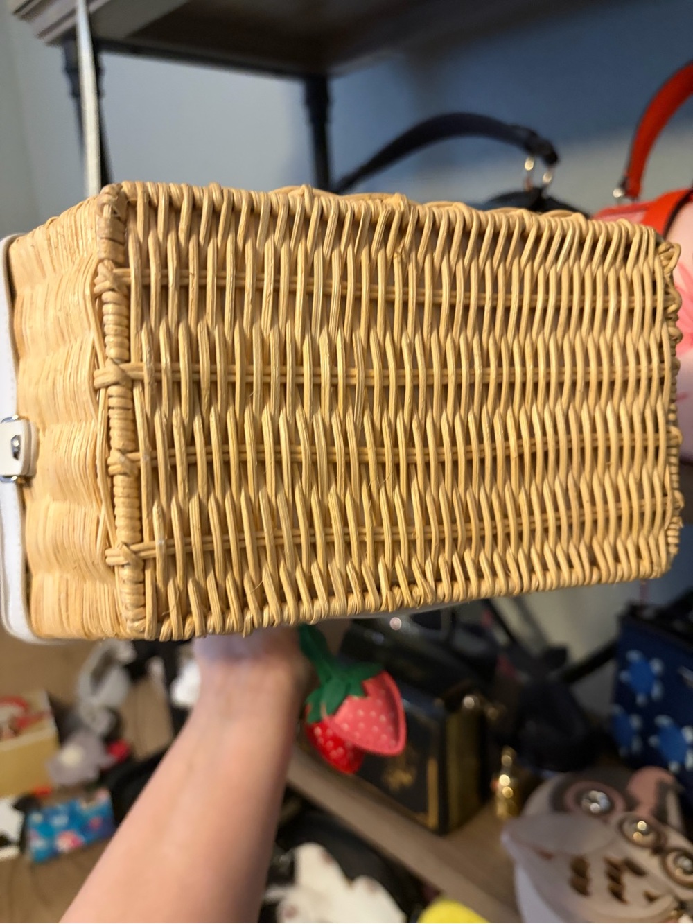 kate spade Straw Crossbody Tote with White Trim and Strawberry Charm - Picture 4 of 4